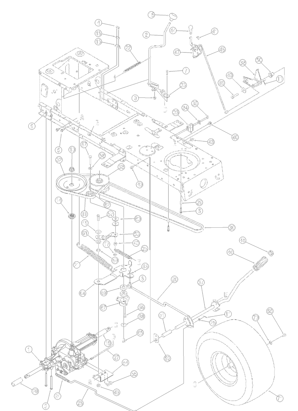 Drive Diagram and Parts List for 13AC762F729 2005 Yard Machines Lawn Tractor
